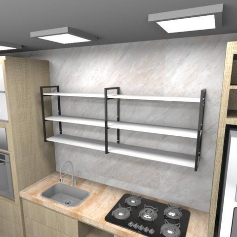 Prateleira Industrial para Cozinha - Aço Preto - 180x30x68cm - Modelo Ind32