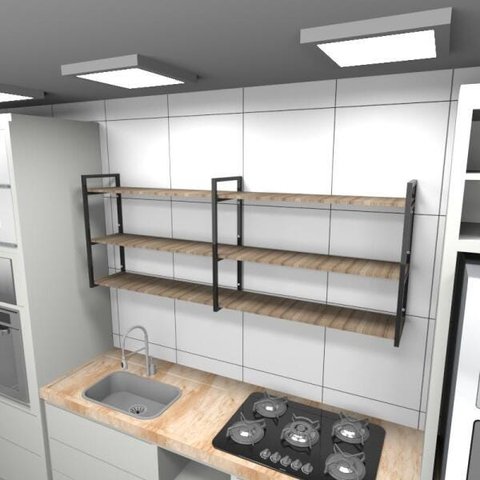 Prateleira Industrial para Cozinha - Aço Preto - 180x30x68cm - Modelo Ind32