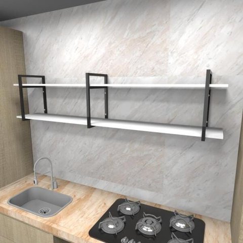 Prateleira industrial cozinha aço cor preto 180x30x40cm modelo ind39