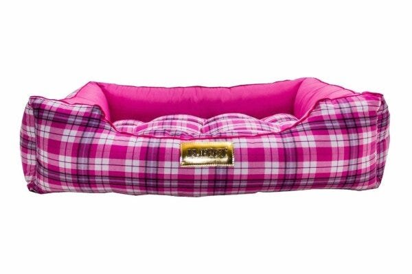 Cama Quadrada Para Cachorro Ou Gato Luppet Rosa Xadrez GG