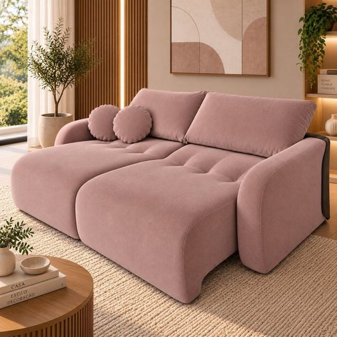 Sofá Cama Casal Retrátil e Reclinável 2 Lugares Bicolor Pétala / Café Uruguai 196cm