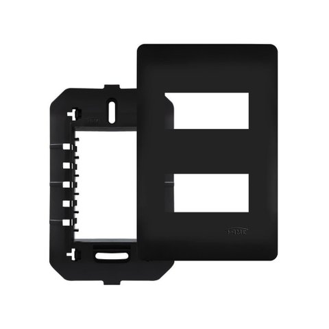 Placa com Suporte Fame Habitat Black 4x2 para 2 Módulos Horizontais Distanciados Preto