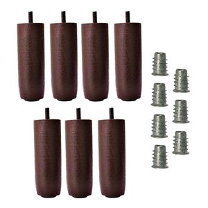 7 Pés Madeira Marrom C/ Bucha Tdc Cama Box Baú Casal 12cm