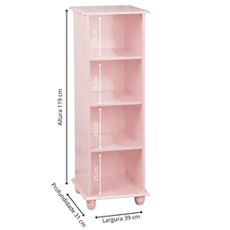 Estante Sevilha para Livros de Madeira 3 Prateleiras - Rosa Algodão Doce Laca - 4