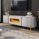 Ver imagem 1 de Rack para Tv até 75 Polegadas Evans 4 Portas com Vidro e Led Off White/naturalle - Pnr Móveis