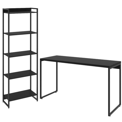 Kit Escritório Estante Areta 5 Prateleiras com Mesa Industrial Aspen 135cm C01 Onix - Lyam Decor