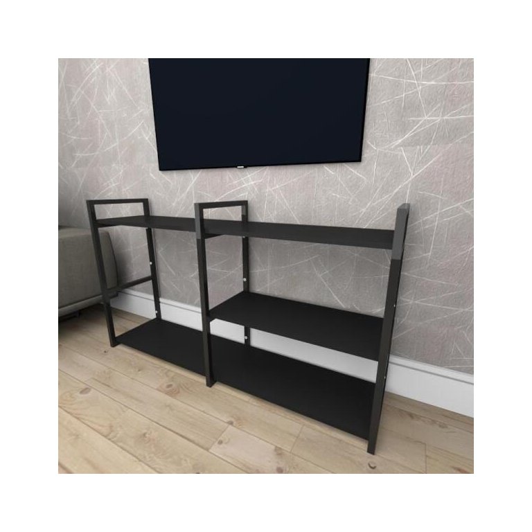 Rack Estilo Industrial - Aço Preto - Prateleiras 30cm - Modelo Ind14Prk