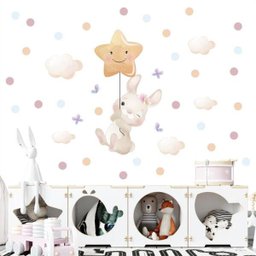 Adesivo kit infantil coelho fofo estrela e nuvens - 1