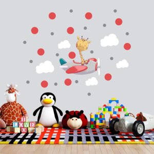 Adesivo Kit Infantil menina menino girafa animal avião