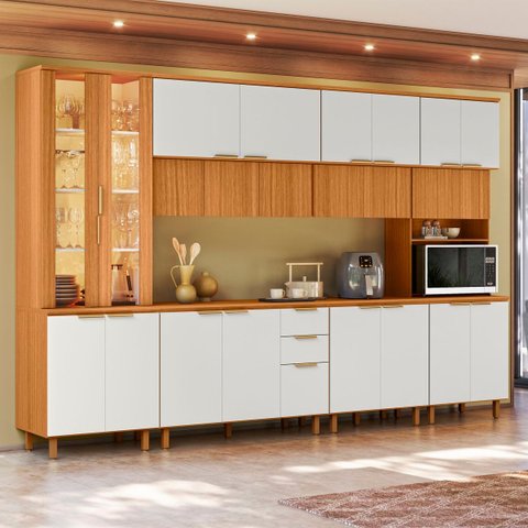 Cozinha Completa Contemporânea 7 Peças 340cm com Tampo Bari Poliman Moveis