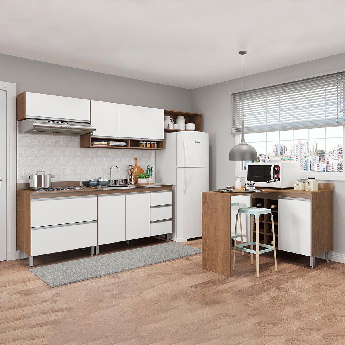 Armário Cozinha Modulada Sabrina Branca com Bancada 6 Pçs MDP ...