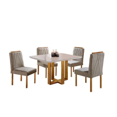 Conjunto Sala de Jantar 4 Lugares Paris Mesa Quadrada