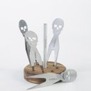 Ver imagem 3 de Kit 4 Garfos Petisco Frios Inox Caveira + Base Madeira Teca
