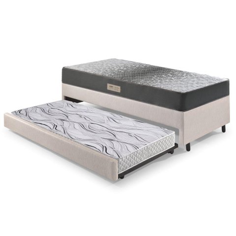 Bicama Box Solteiro Courino Linho 88x188x28 Cm com Colchão Dual Firm Espuma Ecoflex