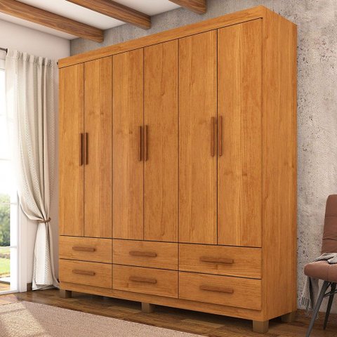 Guarda-roupa Solteiro Denver 6 Portas 6 Gavetas 22120 Cinamomo - Carioca Móveis