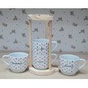 Ver imagem 3 de Kit Jogo 4 Xicaras Café Chá Hotel 200ml Empilháveis com Suporte Pinus - Poá Coração Frases
