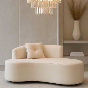Namoradeira Orgânica Feijão Bouclé Off-white Sofá Curvo 2 Lugares