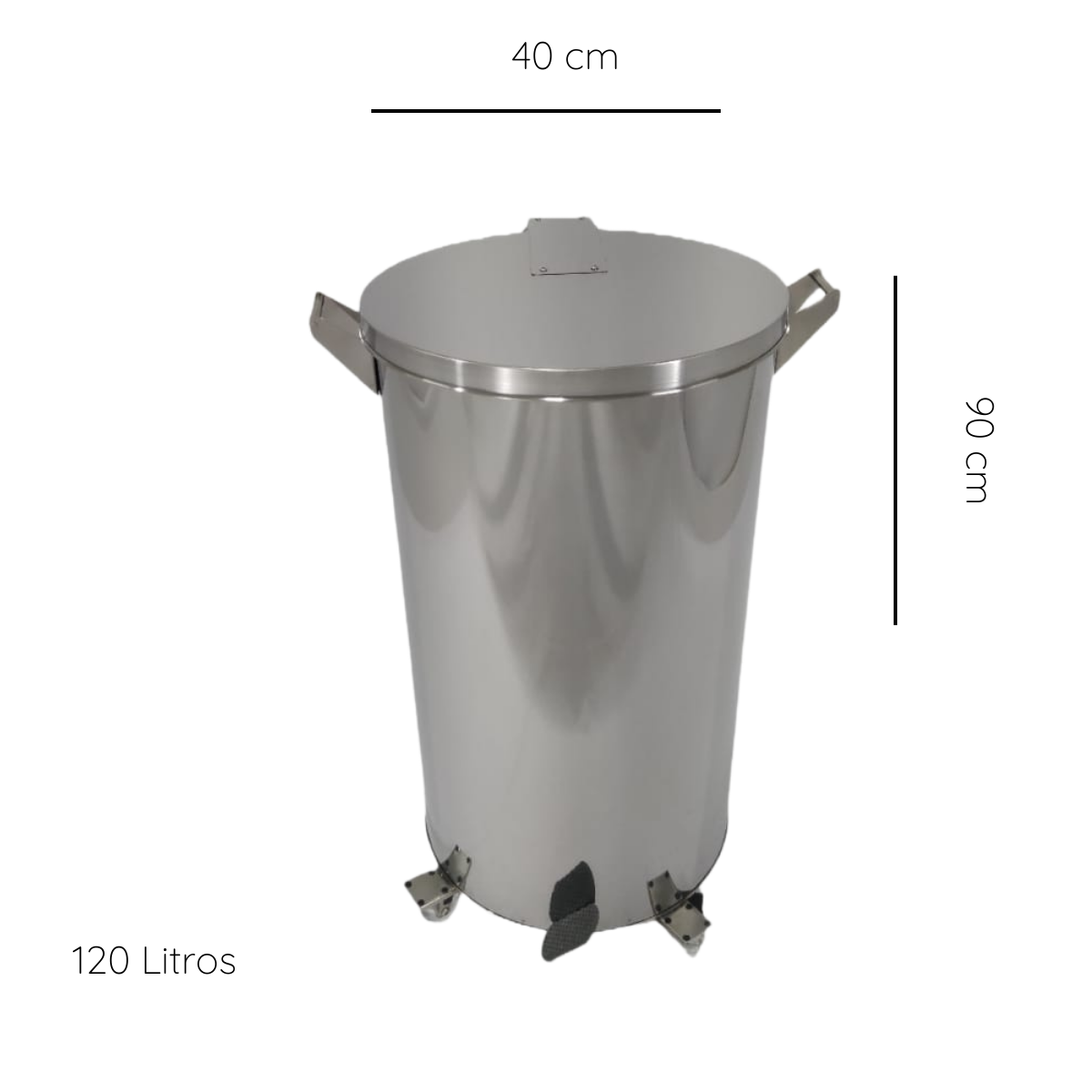 Lixeira Pedal, Rodízio e Alça 120l de Aço Inox - 5