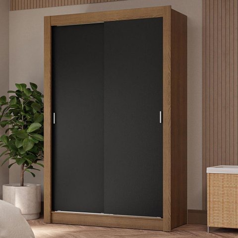 Guarda-roupa Solteiro 2 Portas de Correr 4 Gavetas Rustic/preto Vivare Plus Madesa Rustic/preto