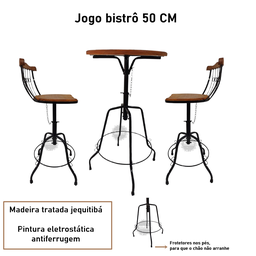 Jogo bistrô ferro madeira giratória artesanal rústica - 3