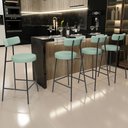 Ver imagem 2 de Kit 06 Banquetas Baixa Bar Cozinha Sala de Jantar Aço Milão L02 Linho Verde Menta - Lyam Decor