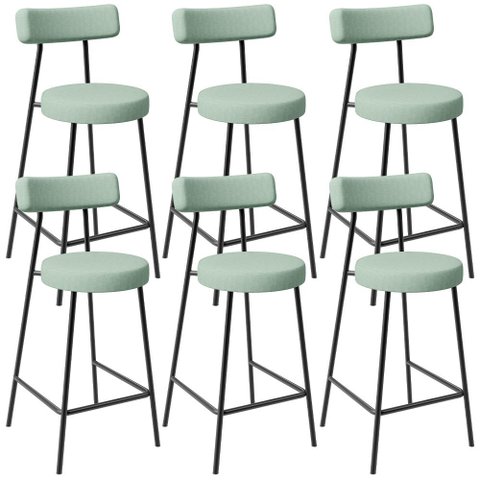 Kit 06 Banquetas Baixa Bar Cozinha Sala de Jantar Aço Milão L02 Linho Verde Menta - Lyam Decor