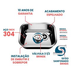 Cuba Pia Numero 2 Cozinha Inox 304 American 56x34x14 Funda - 2