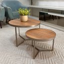 Ver imagem 1 de Conjunto Mesa de Centro Redonda Dallas Amadeirado - Champagne
