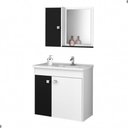 Ver imagem 3 de Jogo de Gabinete com Espelheira para Banheiro Natura 3 Portas 2 Prateleiras MDF 56cm Branco Preto
