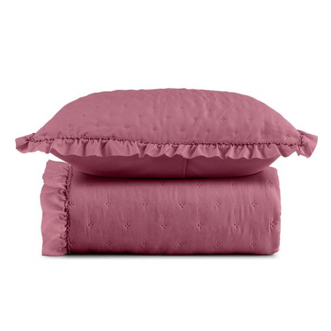 Kit Cobre Leito Elegance Solteiro Microfibra Colcha com Babado 2 Peças Pink