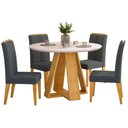Ver imagem 1 de Mesa Kiara Redonda Cedro Off White com Kit 4 Cadeiras Yasmin Cedro Linho Granito-DJ Móveis