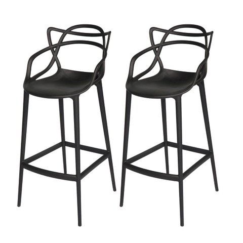 Conjunto C/2 Banqueta Allegra Alta Master Preta Cozinha Americana Balcão Polipropileno