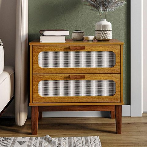 Mesa de Cabeceira Retrô Classica 60 Cm com Tela Indiana Santorini Nature