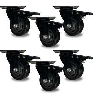 Kit 6 Rodízio Giratório Black Roda 3" Pu Anti Risco com Rolamento 100kg Cada Reforçada com Trava