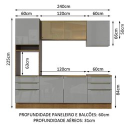 Armário de Cozinha Completa 240cm Rustic/Cinza Lux Madesa 02 - 4
