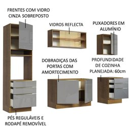 Armário de Cozinha Completa 240cm Rustic/Cinza Lux Madesa 02 - 5