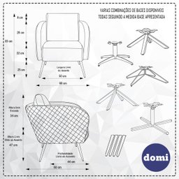 Poltrona Decorativa Para Sala Dana Pés Palito Rose Gold Linho Geométrico Rosa - casaepoltrona - 4