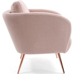 Poltrona Decorativa Para Sala Dana Pés Palito Rose Gold Linho Geométrico Rosa - casaepoltrona - 3