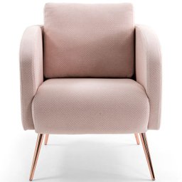 Poltrona Decorativa Para Sala Dana Pés Palito Rose Gold Linho Geométrico Rosa - casaepoltrona - 2