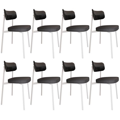 Kit 08 Cadeiras Estofada para Sala de Jantar Astrid Branco C01 Linho Preto Courino Preto - Lyam Deco