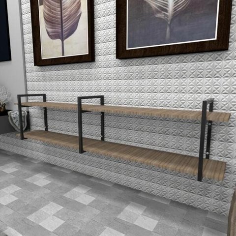 Estante Industrial - Aço Preto - 180x30x40cm - MDF Amadeirado Escuro - Modelo Ind39aeest