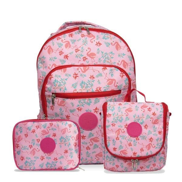 Kit Mochila Escolar De Costas Tamanho G Flamingo Rosa - 1