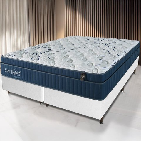 Cama Box Branca + Colchão King Size San Rafael Molas Ensacadas Euro Pillow 193x203x75cm - Macio