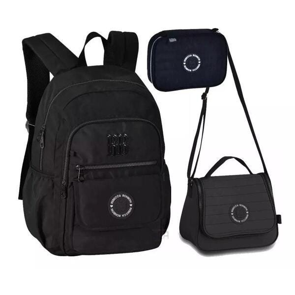 Kit Mochila Lancheira Térmica E Estojo Reb Bonbon Preto - 1
