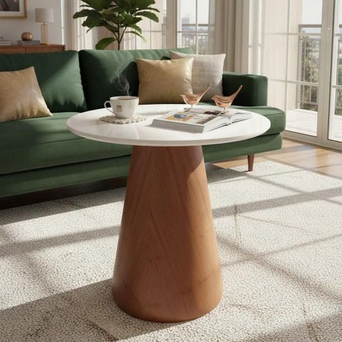 Mesa de Canto Cone Redondo MDF Madeira 70cm Branco