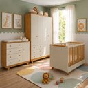 Ver imagem 1 de Quarto de Bebê Guarda-Roupa 4 Portas Cômoda e Berço Minicama 4 em 1 Levy 100% MDF Yescasa