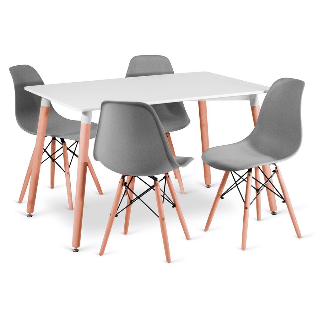 Conjunto Mesa Branca Eames 120x80cm e 4 Cadeiras Eames Cinza - 1