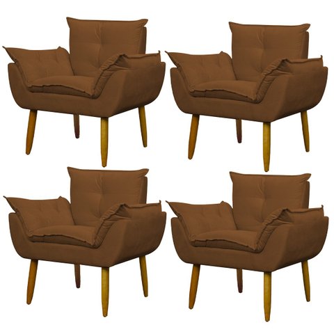 Kit 4 Poltronas Decorativa Sala e Quarto Opala Suede Herrero:cobre