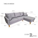 Ver imagem 5 de Sofá Chaise Rússia | Pés Trapézio | Tecido Acquablock | 220x160cm - Cinza