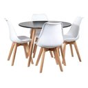Ver imagem 1 de Kit - Mesa Redonda Leda 80 Cm Preto + 4 Cadeiras Estofadas Leda Branco